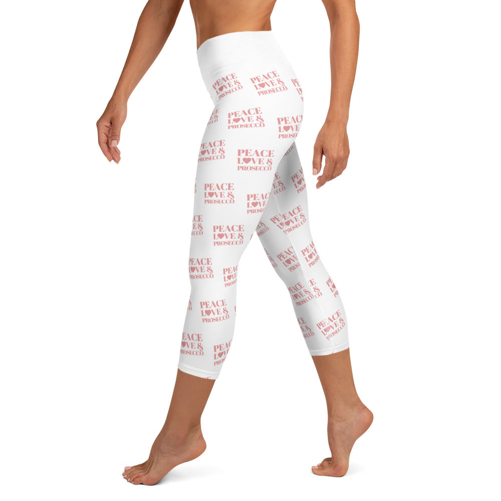 Peace, Love & Prosecco" Yoga Capri Leggings