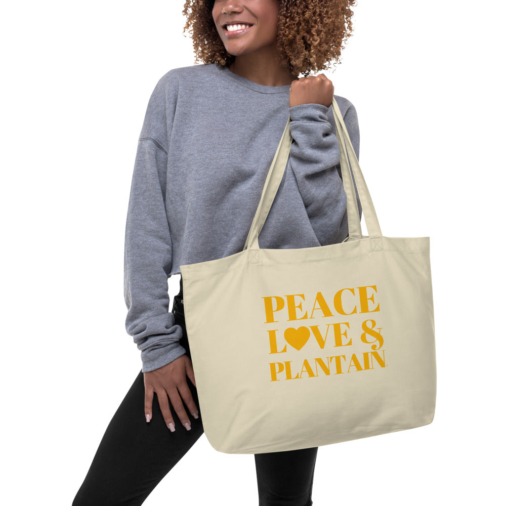 Peace, Love & Plantain Large organic tote bag