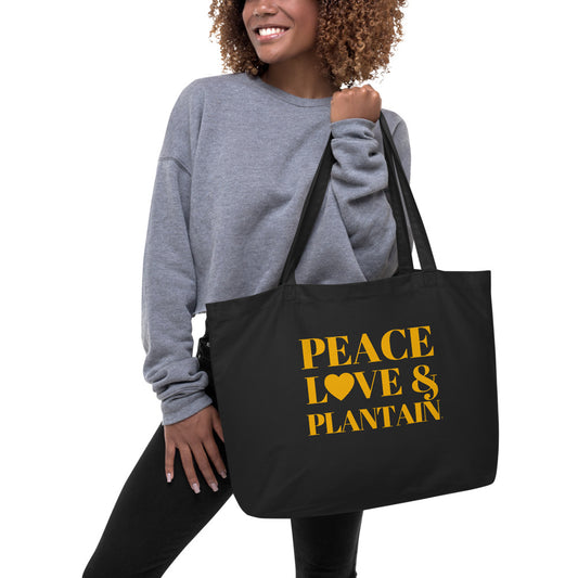 Peace, Love & Plantain Large organic tote bag