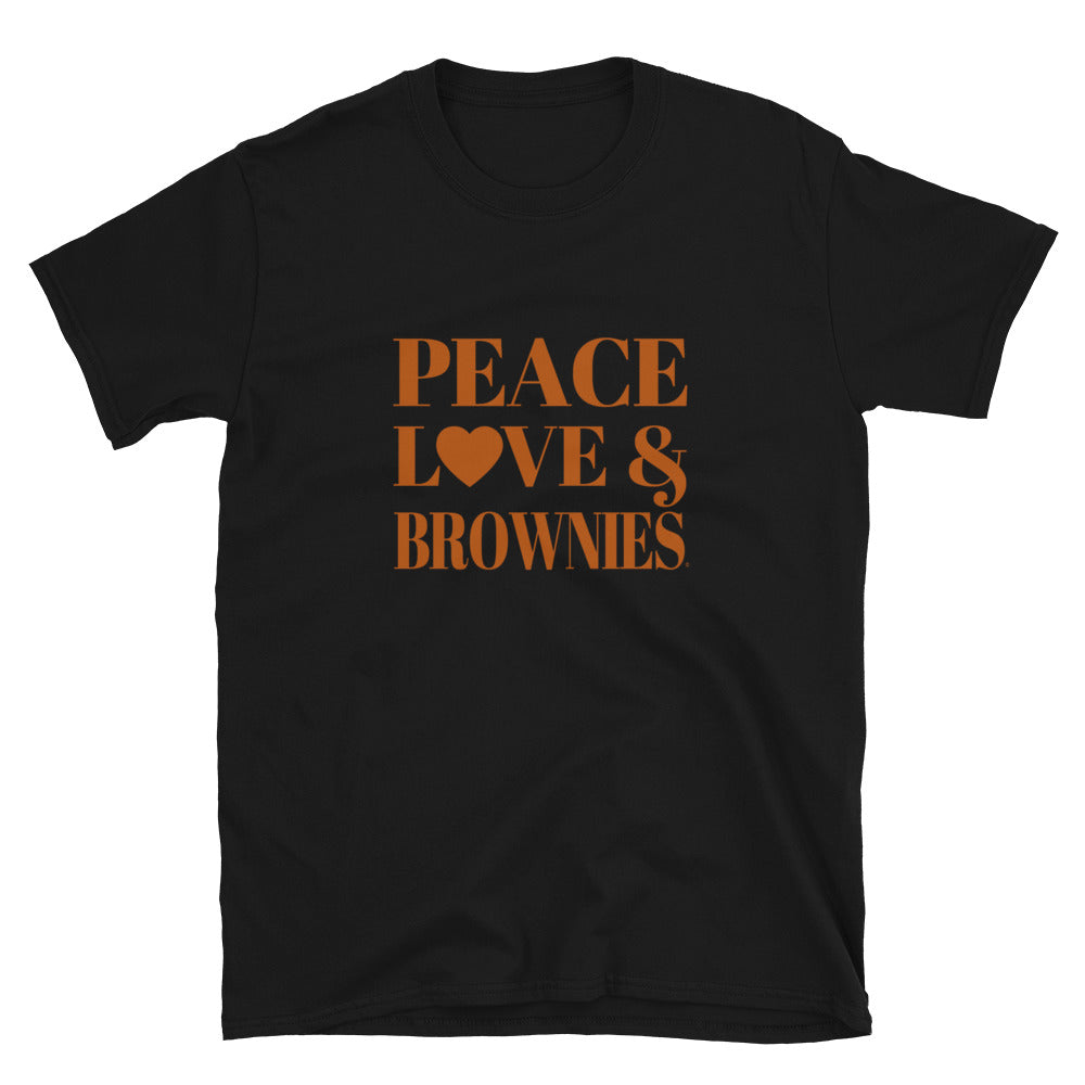 Peace, Love & Brownies" Short-Sleeve Unisex T-Shirt
