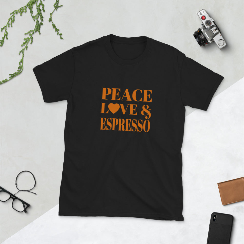 Peace, Love & Espresso Short-Sleeve Unisex T-Shirt