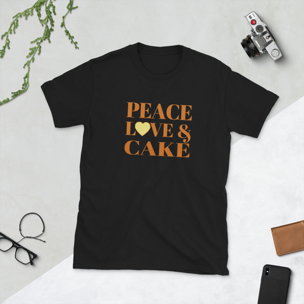 "Peace, Love & Cake" Short-Sleeve Unisex T-Shirt