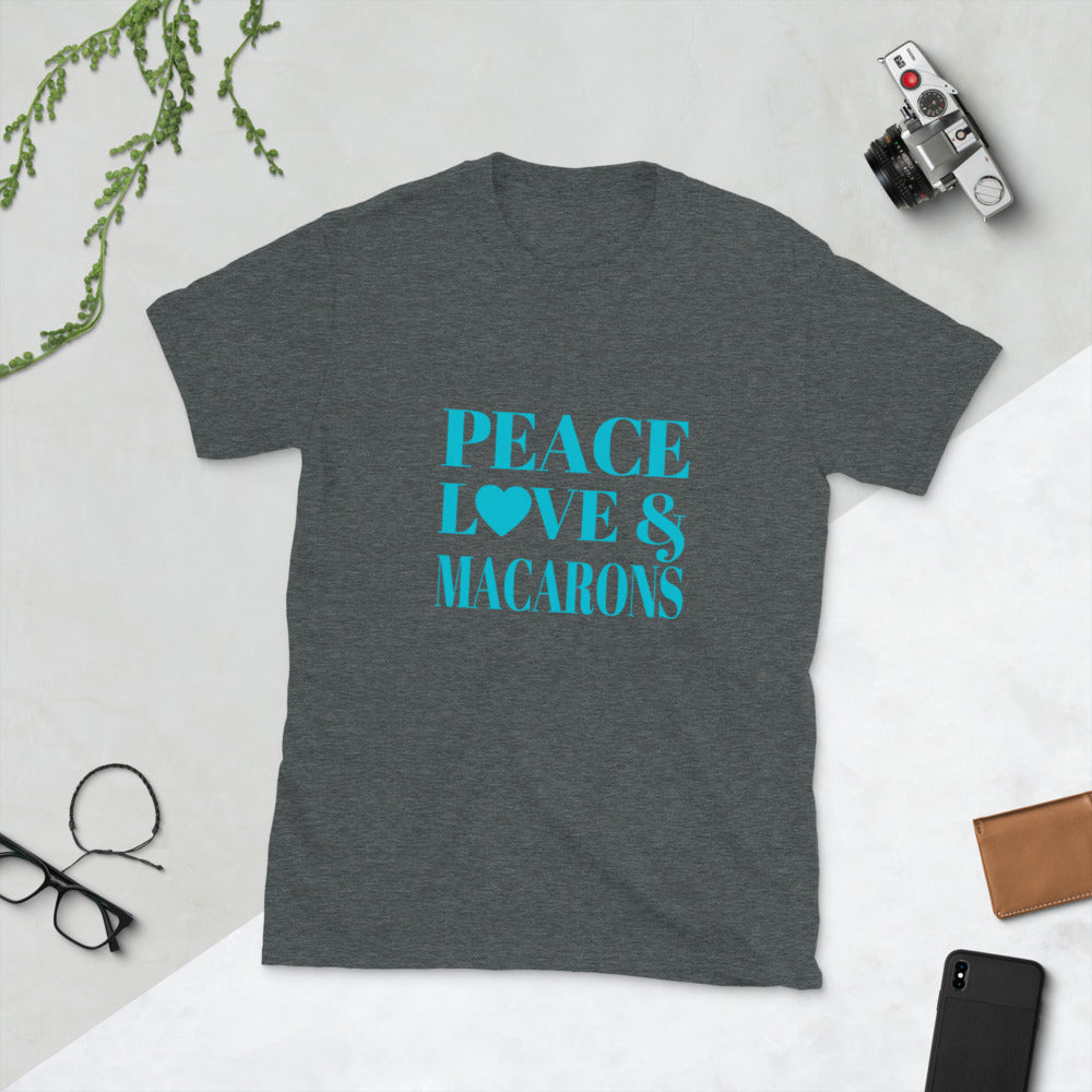 "Peace, Love & Macarons" Short-Sleeve Unisex T-Shirt