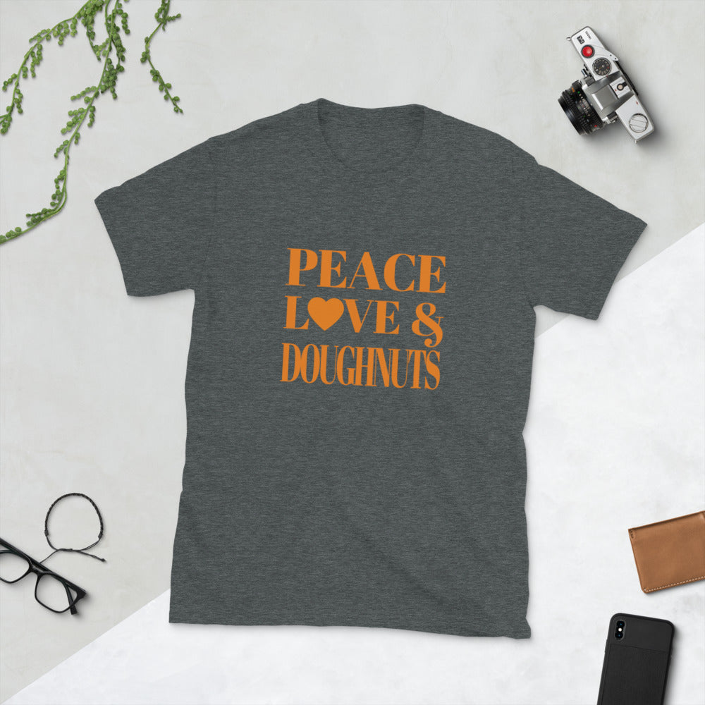 "Peace, Love & Doughnuts" Short-Sleeve Unisex T-Shirt