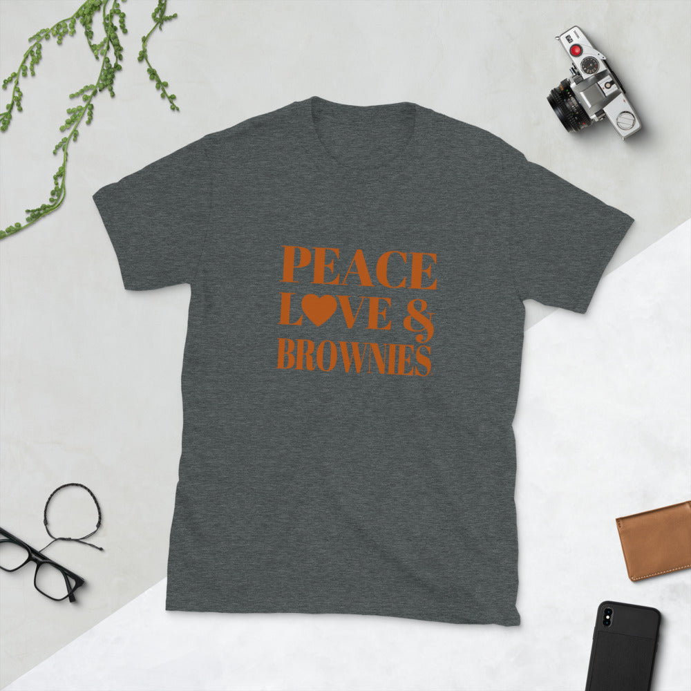 Peace, Love & Brownies" Short-Sleeve Unisex T-Shirt