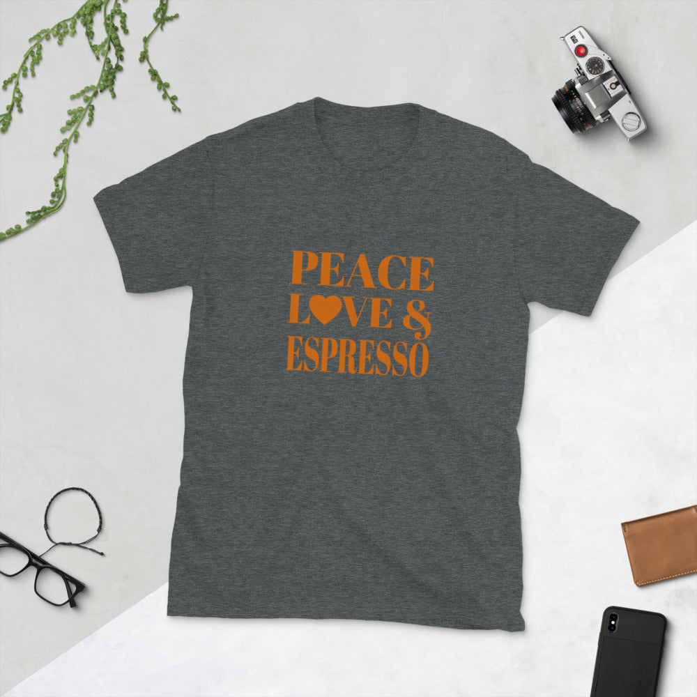 Peace, Love & Espresso Short-Sleeve Unisex T-Shirt