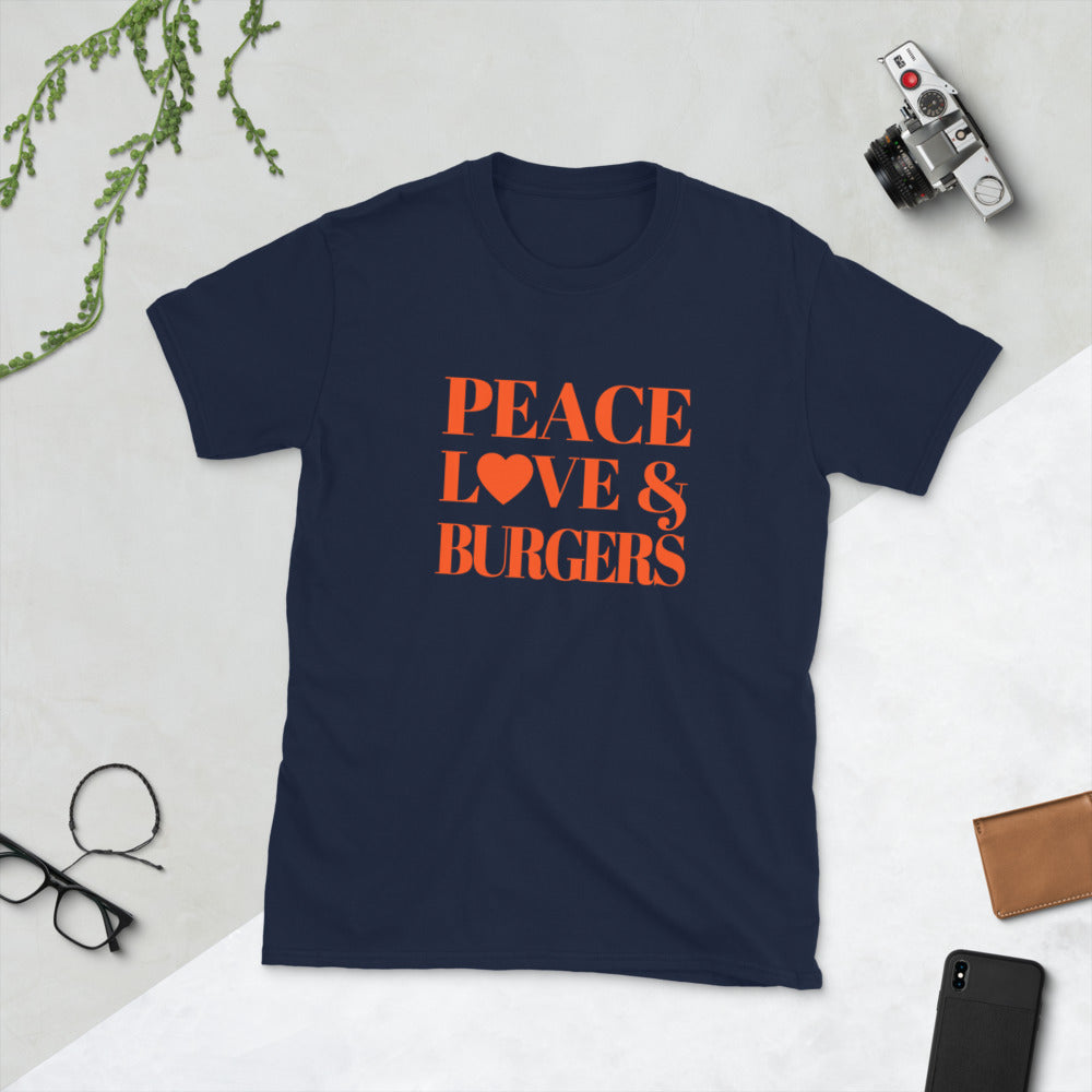 "Peace, Love & Burgers" Short-Sleeve Unisex T-Shirt
