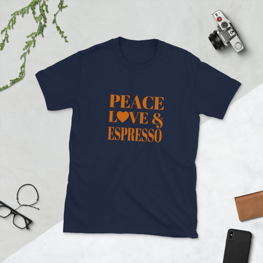 Peace, Love & Espresso Short-Sleeve Unisex T-Shirt