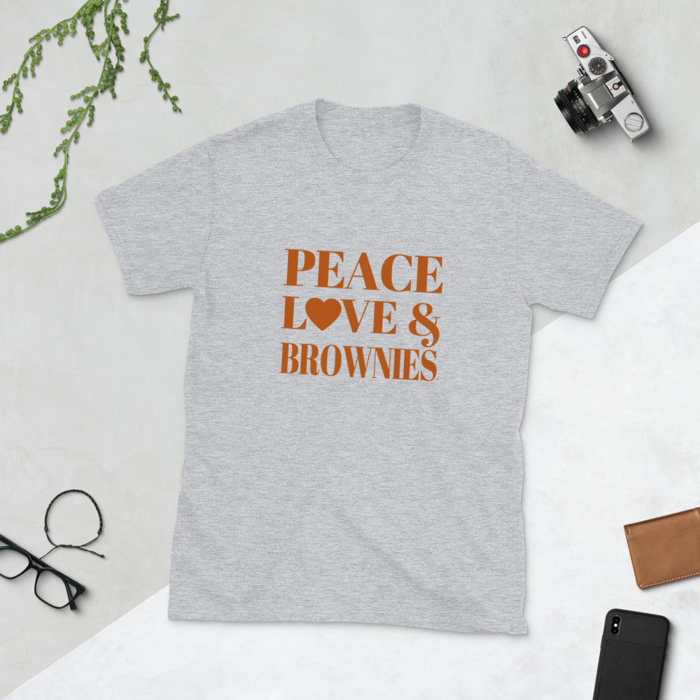 Peace, Love & Brownies" Short-Sleeve Unisex T-Shirt