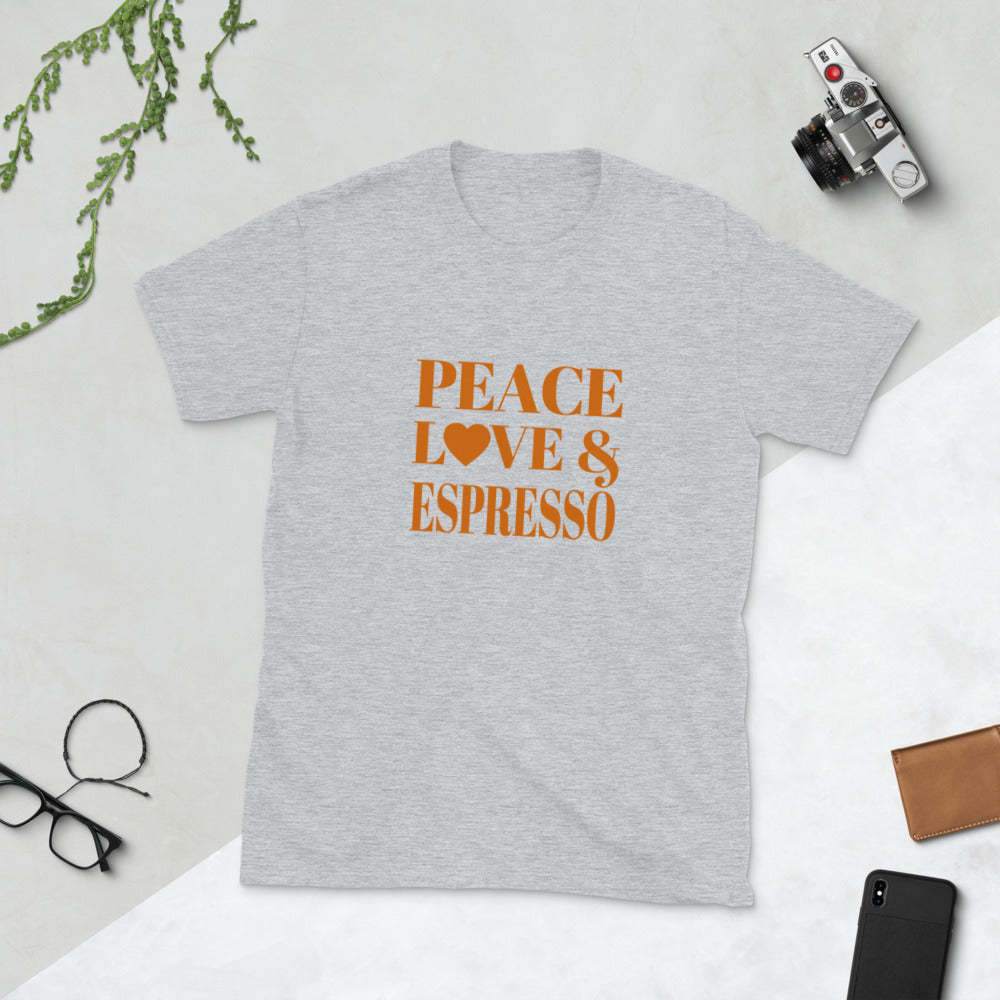 Peace, Love & Espresso Short-Sleeve Unisex T-Shirt