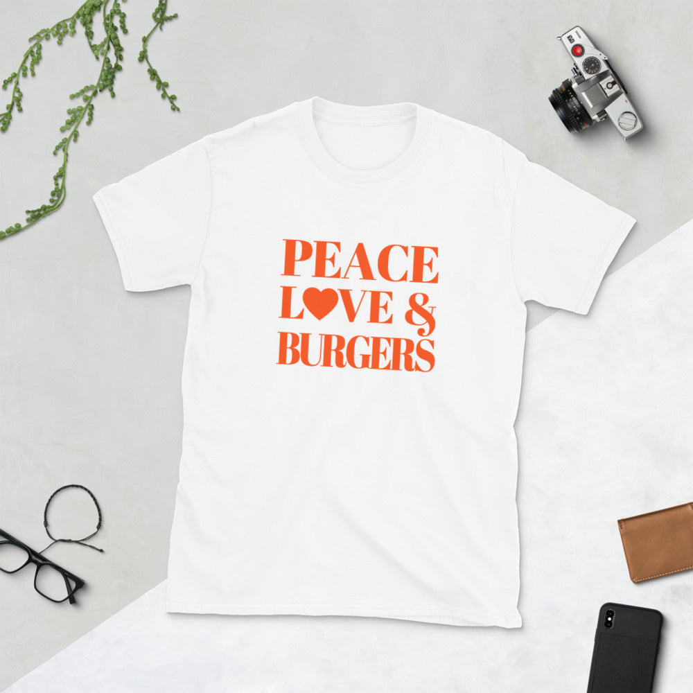 "Peace, Love & Burgers" Short-Sleeve Unisex T-Shirt