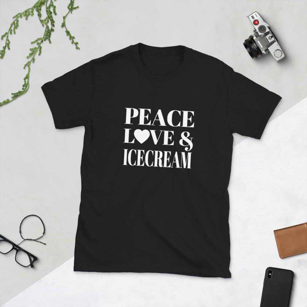 "Peace, Love & Ice Cream" Short-Sleeve Unisex T-Shirt