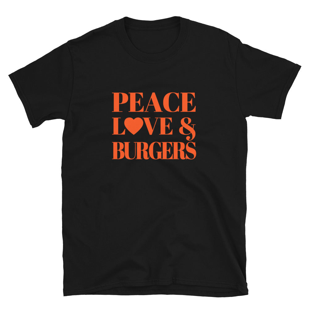 "Peace, Love & Burgers" Short-Sleeve Unisex T-Shirt