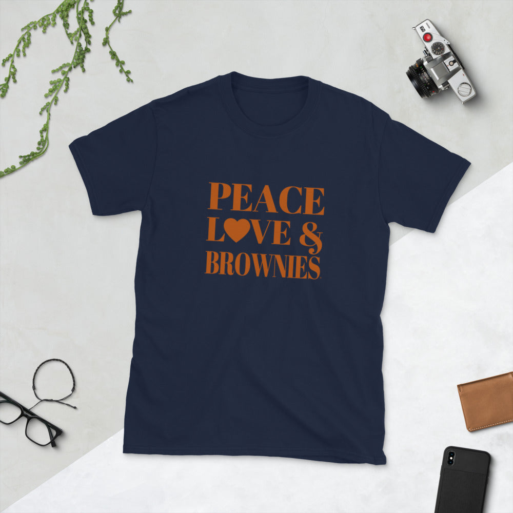 Peace, Love & Brownies" Short-Sleeve Unisex T-Shirt