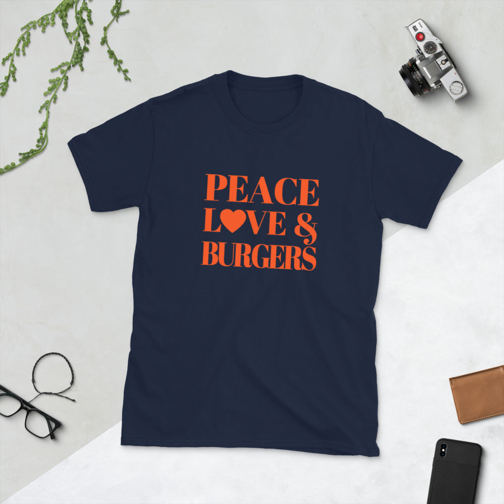 Peace, Love & Burgers Short-Sleeve Unisex T-Shirt