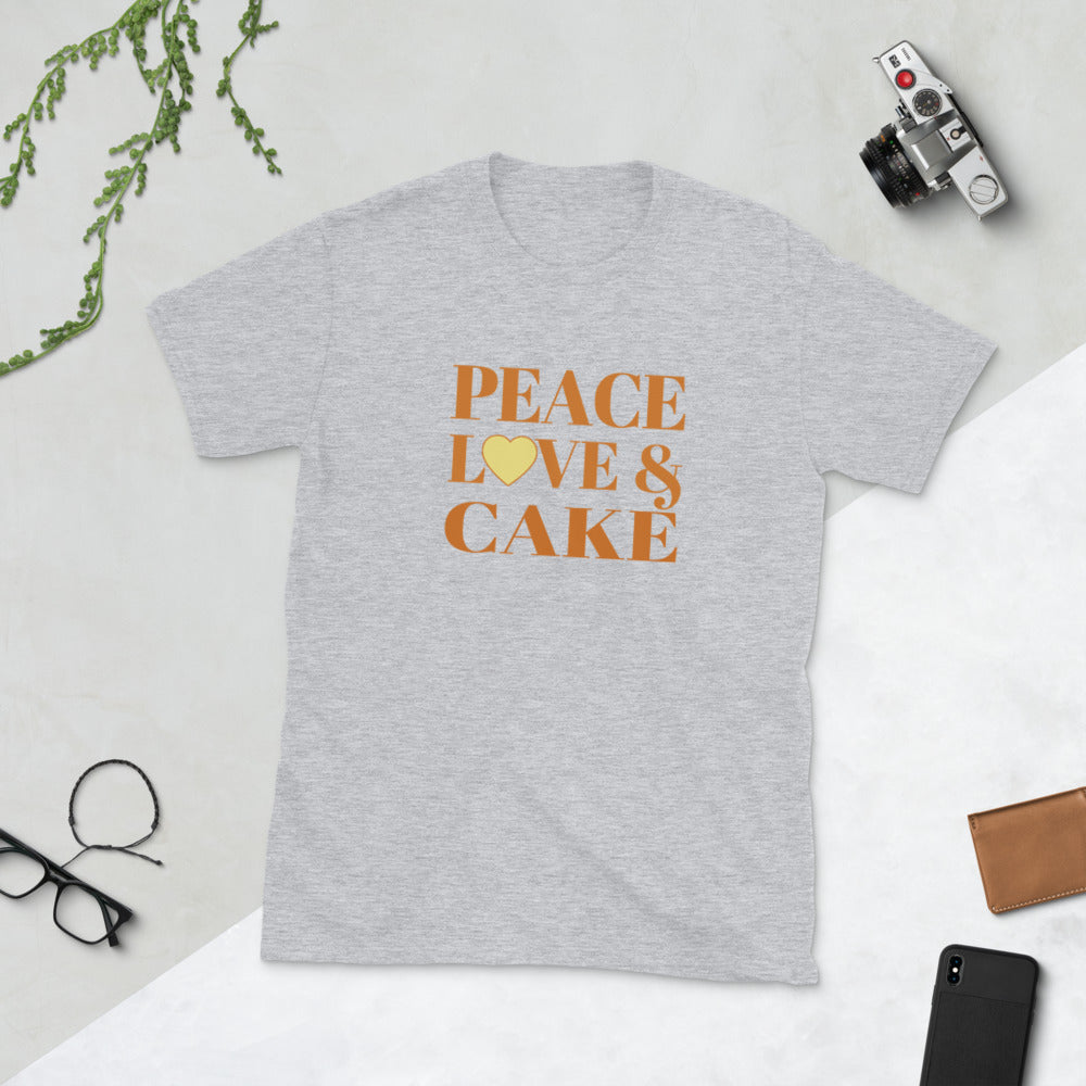 "Peace, Love & Cake" Short-Sleeve Unisex T-Shirt