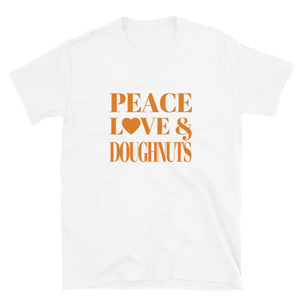 "Peace, Love & Doughnuts" Short-Sleeve Unisex T-Shirt