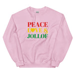 Peace, Love & Jollof Ghana Themed Unisex Sweatshirt